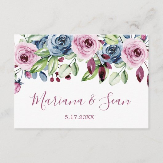 Carte de réponse au code QR du Mariage Floral Vin  (Devant)