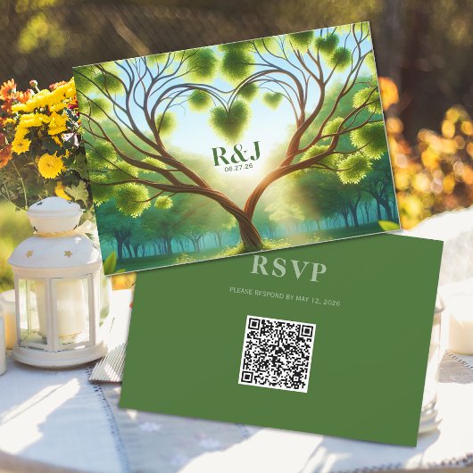 Carte de réponse au code QR RSVP de mariage vert