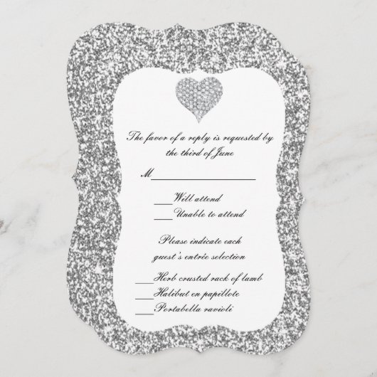 Carte de réponse au coeur en diamant Parties scint (Devant / Derrière)