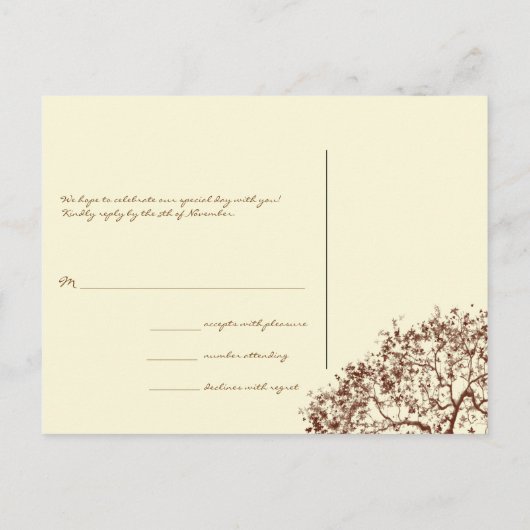 Carte de réponse au monogramme Brown Mariage Arbre (Dos)