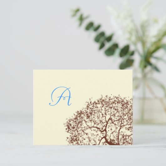 Carte de réponse au monogramme Brown Mariage Arbre (Debout devant)