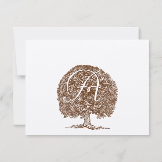 Carte de réponse au monogramme Brown Mariage Arbre (Dos)