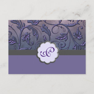 Carte de réponse au monogramme floral pourpre