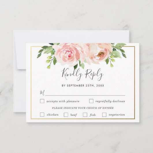 Carte de réponse au repas de mariage floral rose c (Devant)