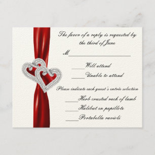 Carte de réponse au ruban rouge Coeurs personnalis