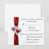 Carte de réponse au ruban rouge Coeurs personnalis (Devant / Derrière)