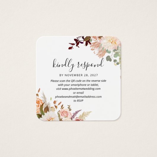 Carte de réponse au site Web de mariage avec code (Devant)