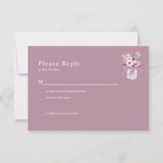 Carte de réponse aux fleurs dans un pot Mason rose (Devant)