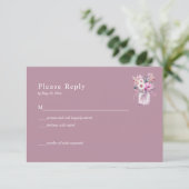 Carte de réponse aux fleurs dans un pot Mason rose (Debout devant)