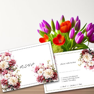 Carte de réponse aux fleurs d'été rose blanc