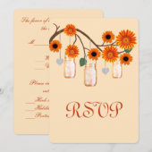 Carte de réponse aux fleurs orange Mason Jars (Devant / Derrière)
