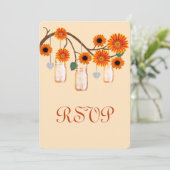 Carte de réponse aux fleurs orange Mason Jars (Debout devant)