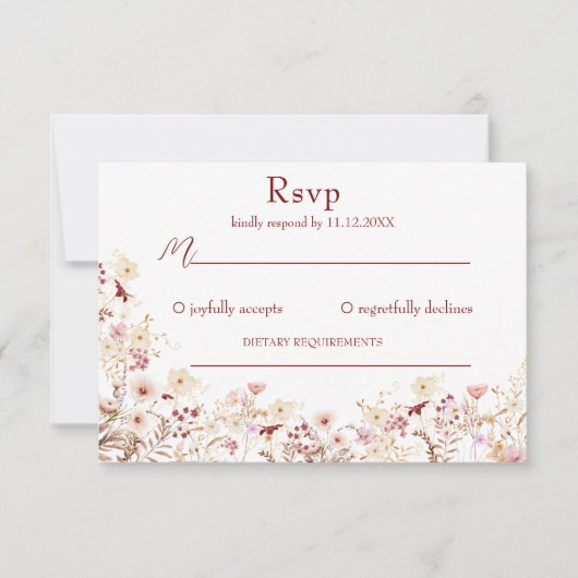 Carte de réponse aux fleurs sauvages Boho (Devant)