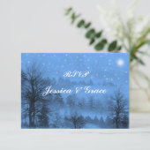 Carte de réponse aux mariages d'hiver bleu, vacanc (Debout devant)