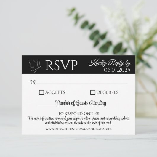 Carte de réponse aux papillons élégants | Code QR (Debout devant)