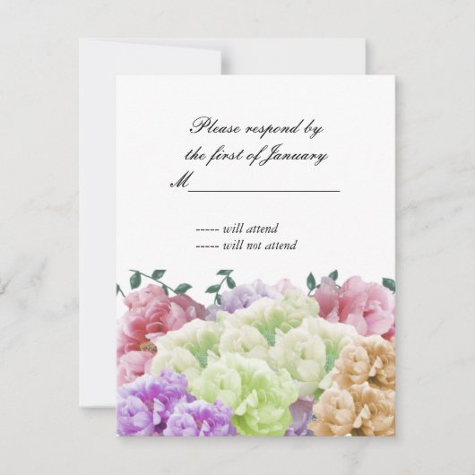 Carte de réponse aux pivoines multicolores (Devant)