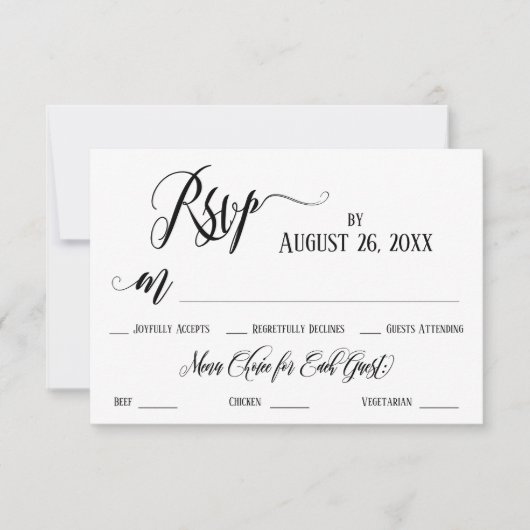 Carte de réponse avec choix de menu et fioritures  (Devant)