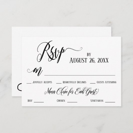 Carte de réponse avec choix de menu et fioritures  (Devant / Derrière)