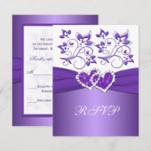 Carte de réponse avec coeurs joints floraux violet (Devant / Derrière)