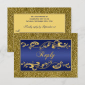 Carte de réponse avec défilement or sur fond bleu  (Devant / Derrière)