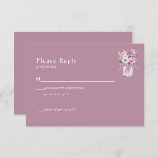 Carte de réponse avec fleurs dans un pot Mason ros (Devant / Derrière)