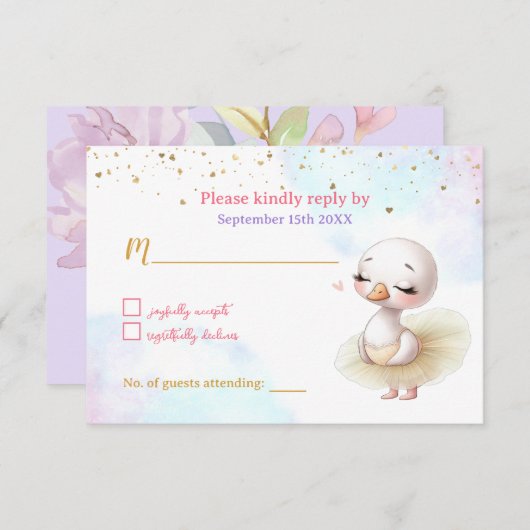Carte de réponse Baby shower de fille de ballet de (Devant / Derrière)