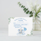 Carte de réponse Baby shower éléphant du garçon (Debout devant)