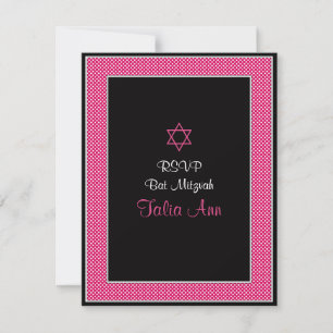 Carte de réponse Bat mitzvah Pois rose et noire