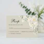 Carte de réponse beige Roses blanches (Debout devant)