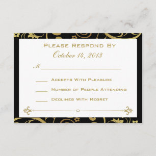 Carte de réponse Black and Gold Swirl
