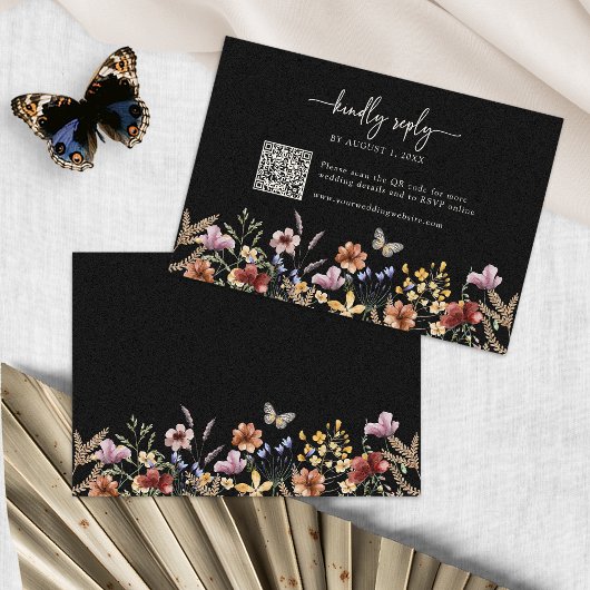 Carte de réponse Black Boho Wildflower