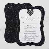 Carte de réponse Black Glitter Black Heart (Devant / Derrière)