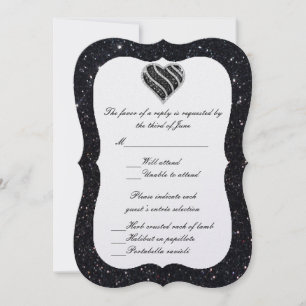 Carte de réponse Black Glitter Black Heart