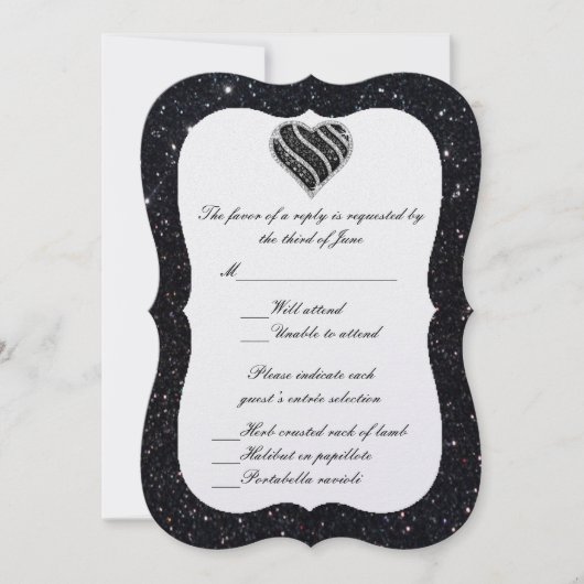 Carte de réponse Black Glitter Black Heart (Devant)