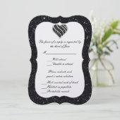 Carte de réponse Black Glitter Black Heart (Debout devant)