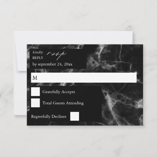Carte de réponse Black Marble 2 RSVP (Devant)