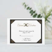 Carte de réponse blanc Black and Gold Damask Sweet (Debout devant)