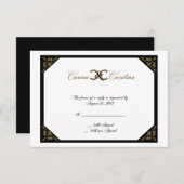 Carte de réponse blanc Black and Gold Damask Sweet (Devant / Derrière)