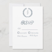 Carte de réponse blanche à couronne monogramme ble (Devant)