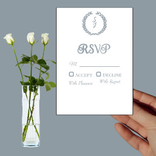 Carte de réponse blanche à couronne monogramme ble