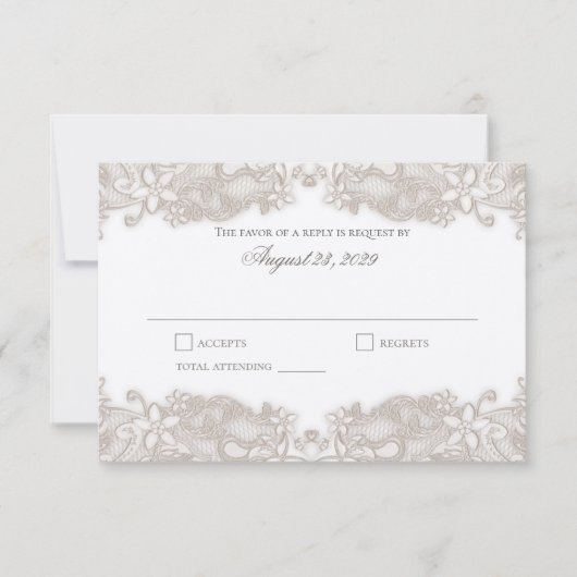 Carte de réponse blanche en dentelle florale victo (Devant)