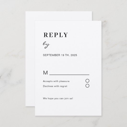 Carte de réponse blanche noire moderne simple (Devant / Derrière)