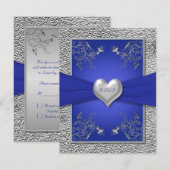 Carte de réponse Bleu Cobalt et Cœur de Pewter (Devant / Derrière)