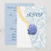 Carte de réponse bleue de robe de mariée élégante (Devant / Derrière)