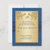 Carte de réponse Blue Damask et Gold Floral (Dos)