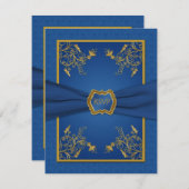Carte de réponse Blue Damask et Gold Floral (Devant / Derrière)