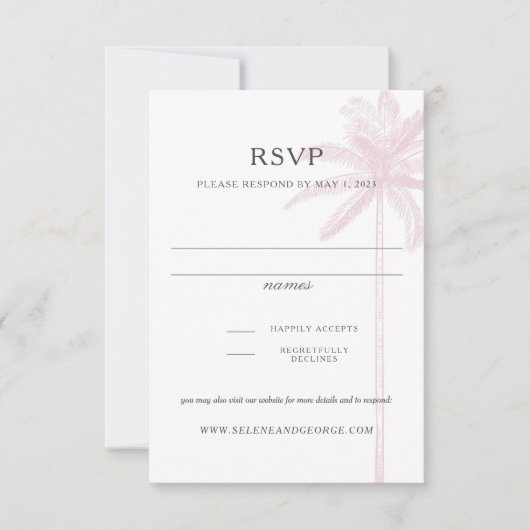 Carte de réponse Blush Pink Palm Tree Dessin Vinta (Devant)
