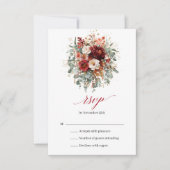 Carte de réponse Boho Bourgogne Fleurs d'Eucalyptu (Devant)