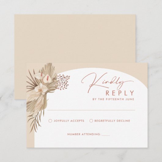 Carte de réponse Boho Pampas Grass RSVP (Devant / Derrière)