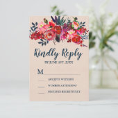 Carte de réponse Boho Red Floral RSVP (Debout devant)
